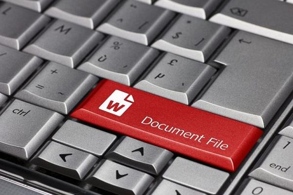 Eine Tastatur, auf der eine Taste mit dem Symbol und dem Wort 'Dokumentdatei' beschriftet ist.