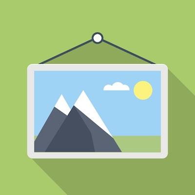 Ein Wandbild, das einen Berg zeigt.