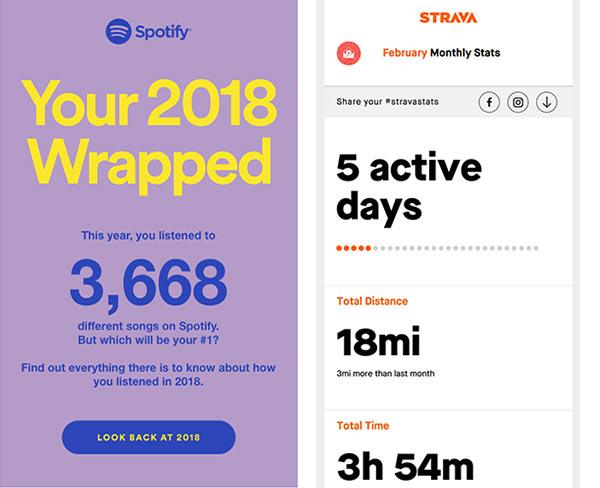 E-Mail von Spotify zum Jahresende und monatliche Statistik von Strava.