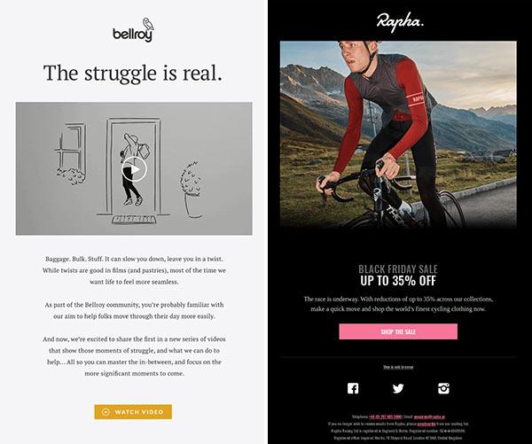 Gemäß dem jeweiligen Branding mit Logos und Farben versehene E-Mails.