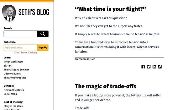 Die Hompage von Seth's Blog.