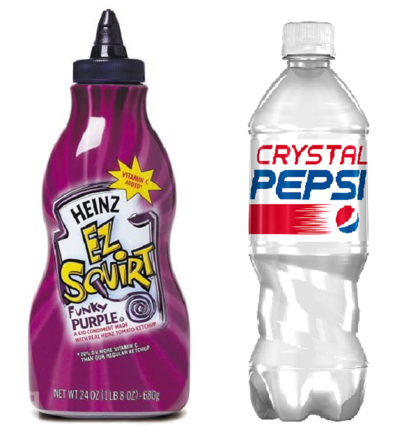 Heinz purple ketchup and Crystal Pepsi.