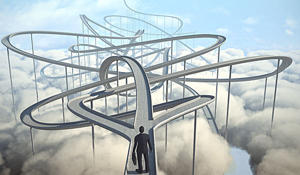 A sky filled with different paths.