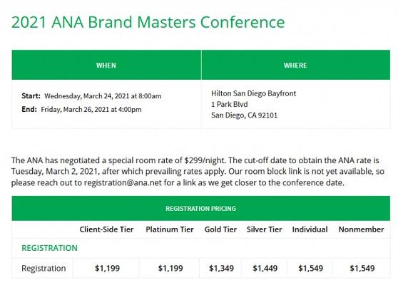 Die Webseite von ANA Brand Masters.
