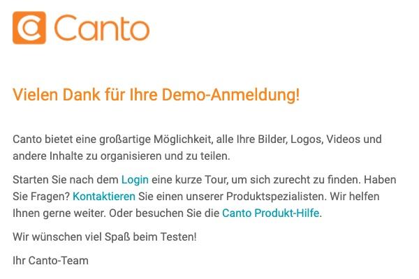 Ein Screenshot der E-Mail zur kostenlosen Testversion.