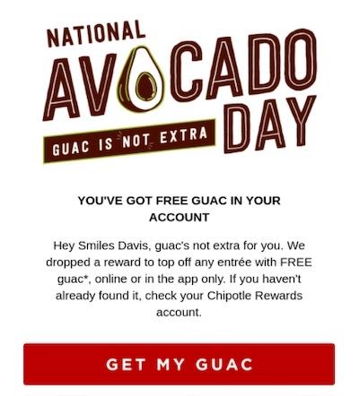 Eine E-Mail von Chipotle mit einem CTA, der sagt 'Ich will jetzt meine Guacamole'.