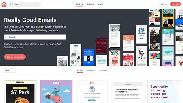 Screenshot of the Really Good Emails homepage.