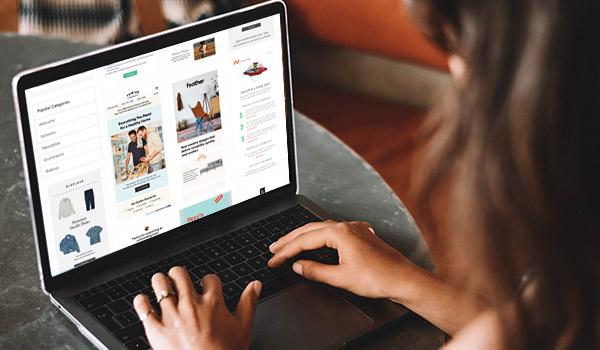 Email marketing inspiration displayed on laptop screen.