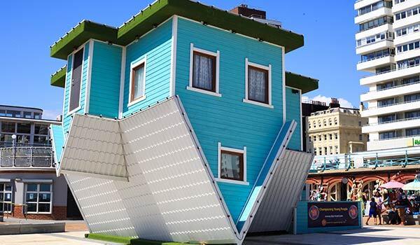 A strange house in the city.