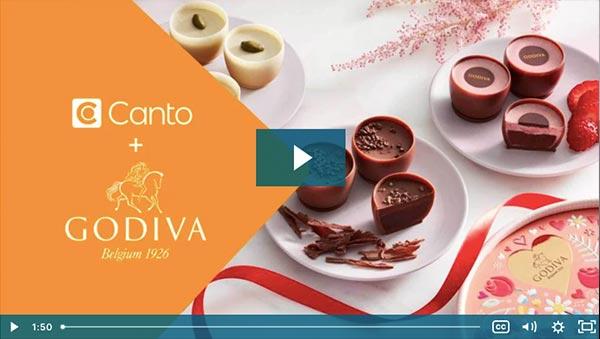 Still from a video showing Canto and Godiva logos with Godiva chocolates.