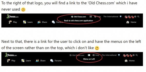 Die Navigation der Benutzeroberfläche von chess.com.