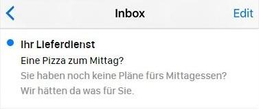 Eine E-Mail-Betreffzeile, die auf das Mittagessen Bezug nimmt.