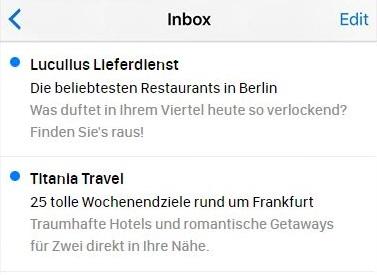 E-Mail-Betreffzeilen, die Städte nennen.