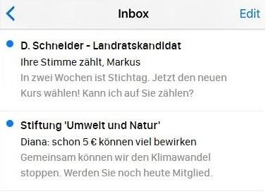 E-Mail-Betreffzeilen für Spendenwerbung, die den Vornamen des Empfängers verwenden.