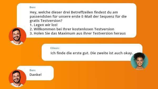 Eine Unterhaltung über mögliche E-Mail-Betreffzeilen.
