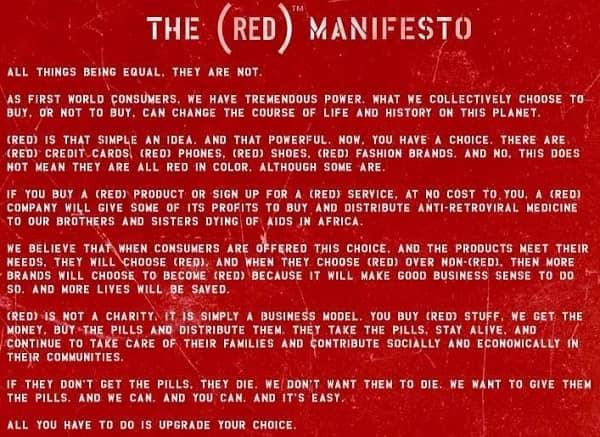 Das Markenmanifest von (RED) in Worten.