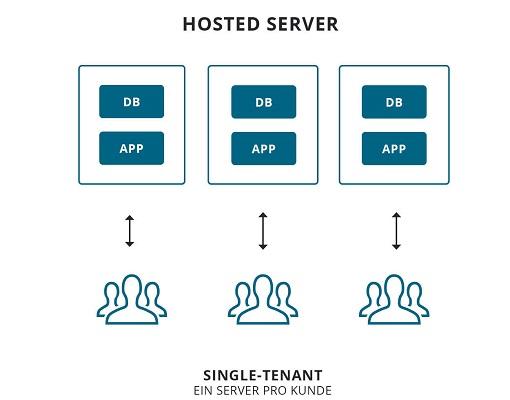 Schema eines Single-Tenant-System via Hosted Server.