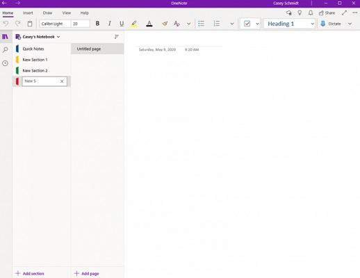Abschnitte in OneNote.