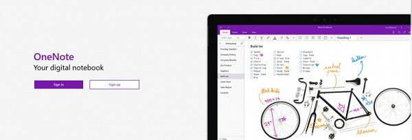Die Webseite von Microsoft OneNote.
