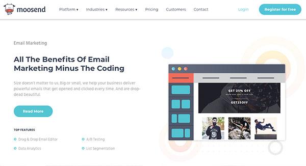 Moosend's homepage.