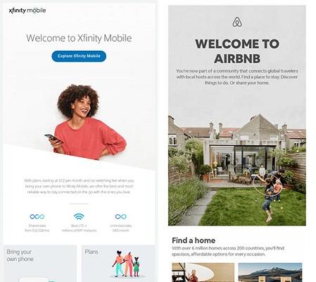Willkommens-E-Mails von Xfinity und AirBnB.