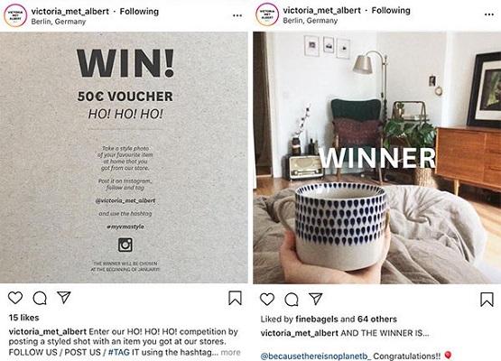 Screenshots eines Instagram-Fotowettbewerbs mit dem Siegerfoto, das eine Tasse zeigt.