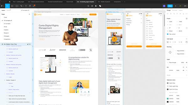 Screenshot of website designs in progress in Figma.