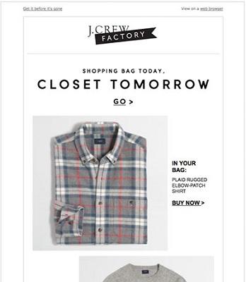 Screenshot einer E-Mail von J. Crew zu einem verlassenen Warenkorb, in dem ein Hemd zu sehen ist.