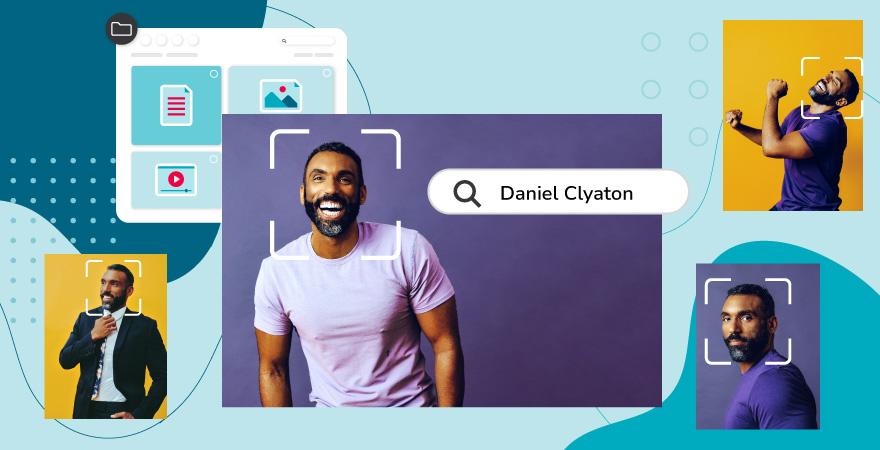 Canto's facial recognition feature organizing four images of the same man over a blue background.