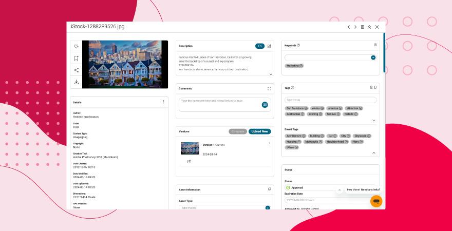 Screenshot of a photo of houses and all its metadata inside of Canto