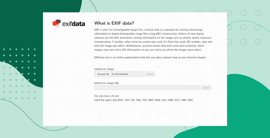 Screenshot of photo metadata viewer EXIF Data over a green background.