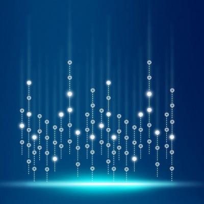 Darstellung von schwebenden digitalen Datenpunkten, symbolisch für die Metadaten-Analyse.