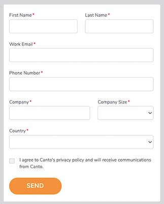 Ein Formular zum E-Mail-Capturing, das Informationen zum Unternehmen abfragt.