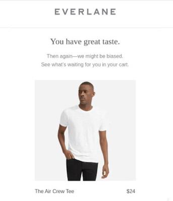 Verlassener-Warenkorb-E-Mail von Everlane mit dem Text 'Sie haben einen guten Geschmack'.