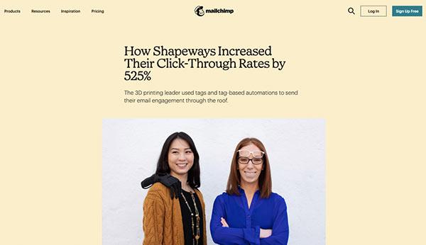 Screenshot des Fallbeispiels von Mailchimp über Shapeways CTR-Steigerung von 525 %.