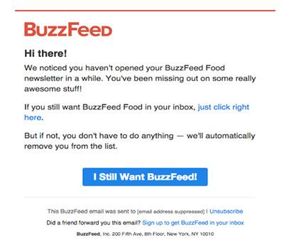 Screenshot einer Reaktivierungs-E-Mail von Buzzfeed.