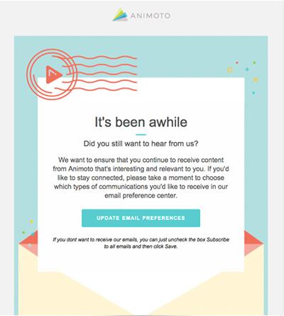 Screenshot einer Reaktivierungs-E-Mail von Animoto.