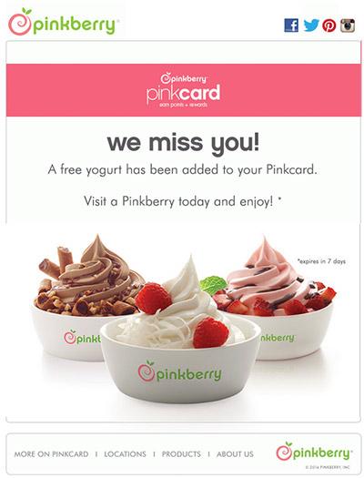 Screenshot einer Reaktivierungs-E-Mail von Pinkberry.