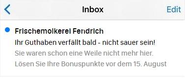 E-Mail-Betreffzeile, die davor warnt, dass die Bonuspunkte verfallen, ein gutes Beispiel für eine Reaktivierungs-E-Mail.