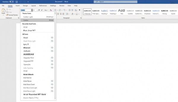 Ein Dropdown-Menü, das man in Microsoft Word benutzen kann.