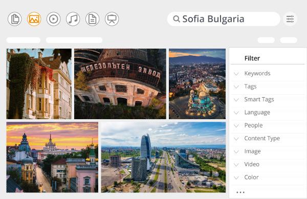 Photos of Sofia, Bulgaria appear as search result in digital asset management library.