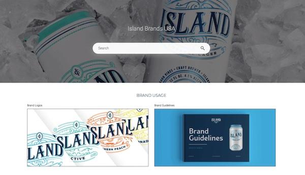 Das Canto Portal von Island Brands mit ihren Logos und Markenrichtlinien.