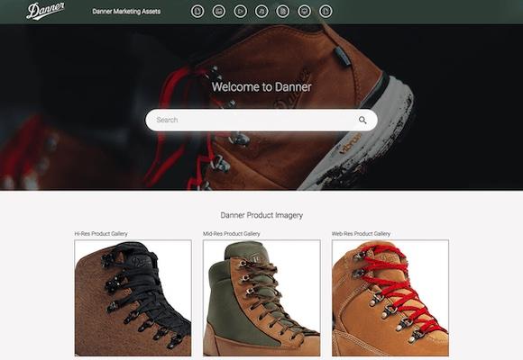 Der Startbildschirm des Canto Portals von Danner zeigt Produktbilder von Wanderschuhen.
