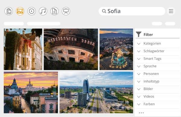 In der Digital Asset Management-Medienbibliothek werden Fotos von Sofia in Bulgarien als Suchergebnisse angezeigt.