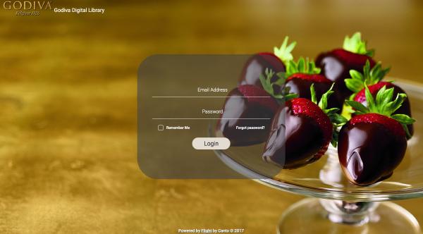 The login screen for the Canto media library of Godiva Chocolatier.