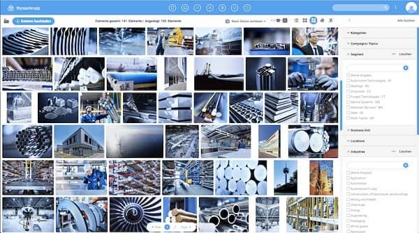 Screenshot der Canto Mediendatenbank von thyssenkrupp.