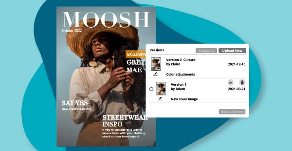 Aktualisierte Titelseite eines Magazins in einem Digital Asset Management-System mit Versionsverwaltung.
