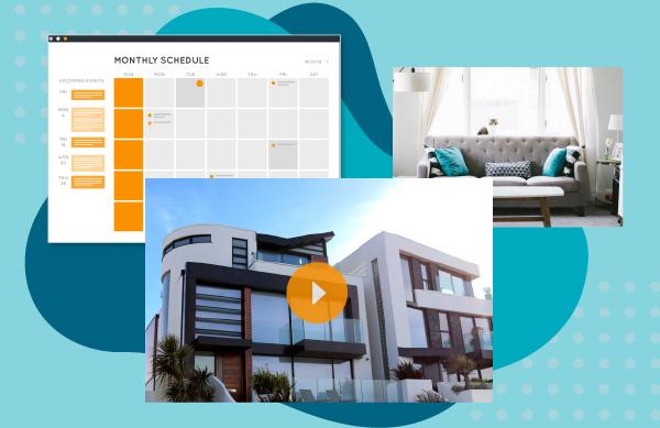Redaktionskalender mit Video- und Bildinhalten einer Marke für Luxusimmobilien.