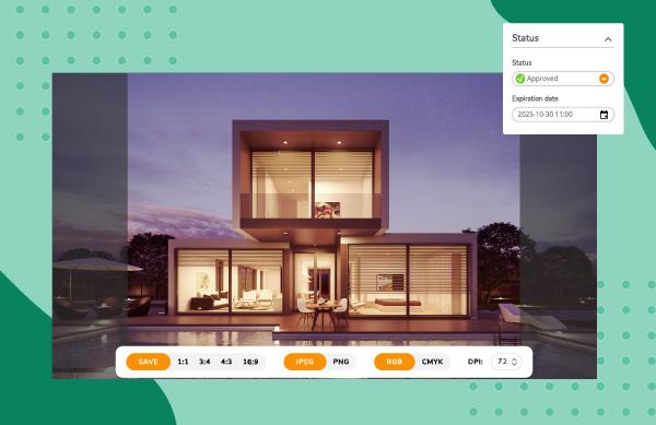 Ein Bild eines Luxushotels in einem Digital Asset Management-System, dessen Genehmigungsstatus angezeigt wird.