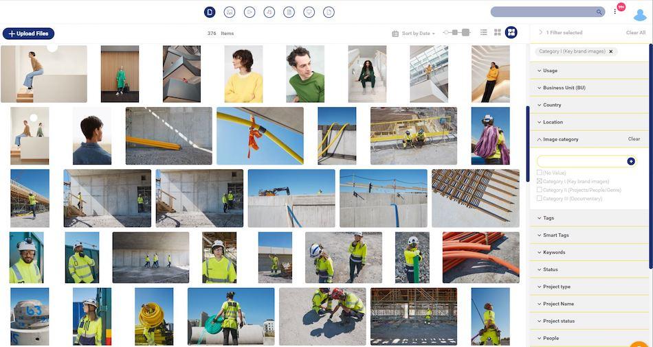 Construction and brand images in Skanska's Canto library.